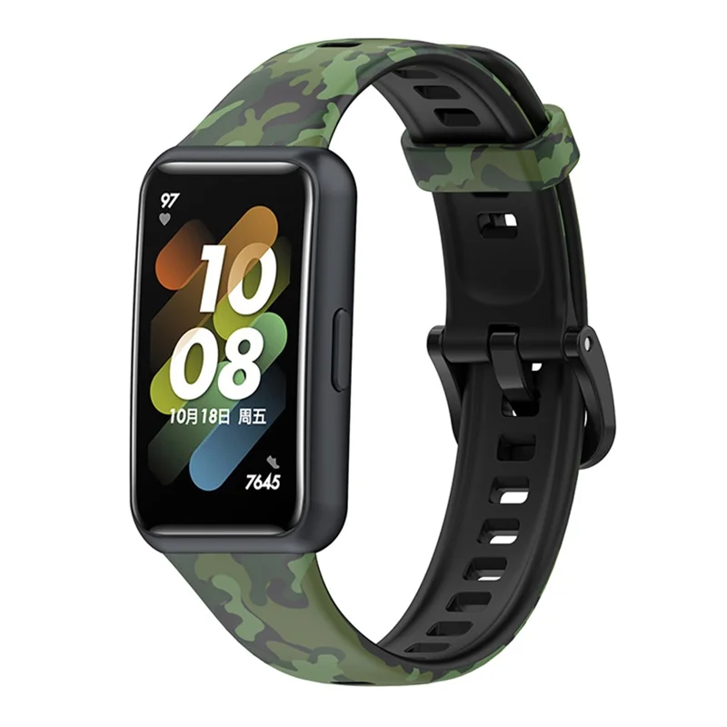 Bracelet de montre avec motif imprimé pour Huawei Band 7, bracelet de remplacement en TPU réglable - Camouflage Vert