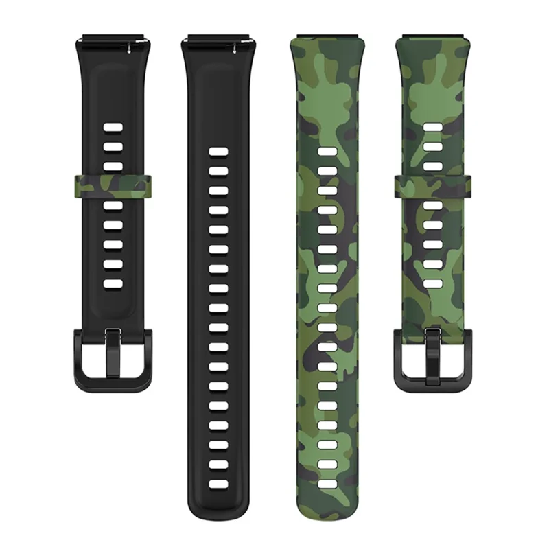 Bracelet de montre avec motif imprimé pour Huawei Band 7, bracelet de remplacement en TPU réglable - Camouflage Vert