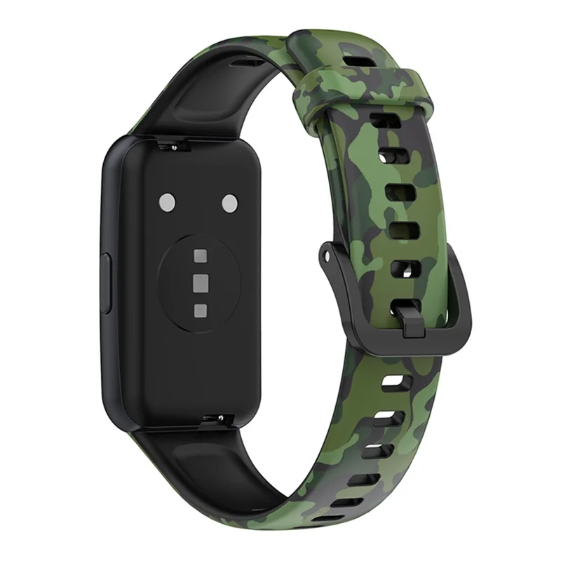 Bracelet de montre avec motif imprimé pour Huawei Band 7, bracelet de remplacement en TPU réglable - Camouflage Vert