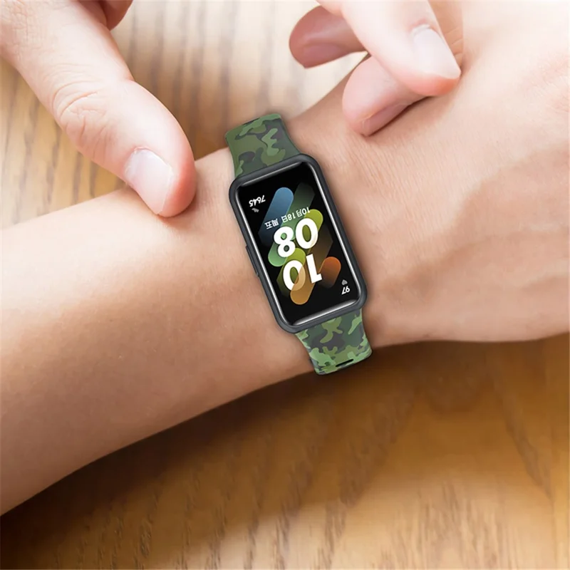 Bracelet de montre avec motif imprimé pour Huawei Band 7, bracelet de remplacement en TPU réglable - Camouflage Vert