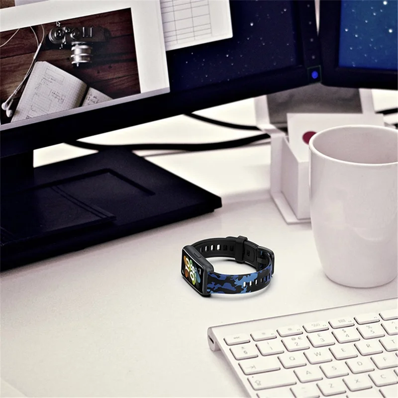 Bracelet de montre avec motif imprimé pour Huawei Band 7, bracelet de remplacement en TPU réglable - Camouflage Vert