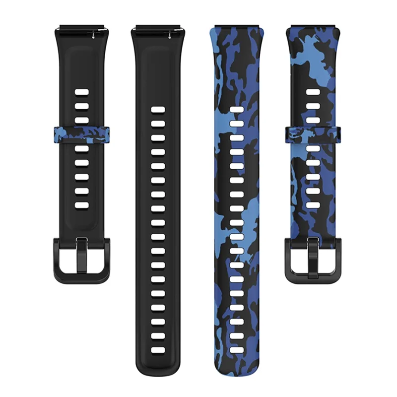 Pattern Printing Watch Strap for Huawei Band 7, Adjustable TPU Wrist Band Replacement Bracelet - Camouflage Blue