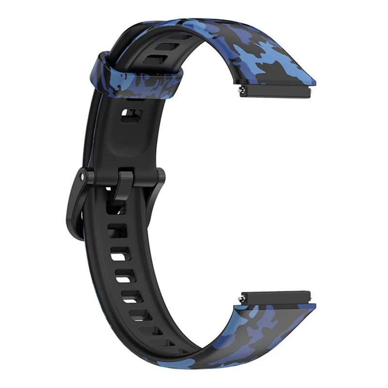 Pattern Printing Watch Strap for Huawei Band 7, Adjustable TPU Wrist Band Replacement Bracelet - Camouflage Blue