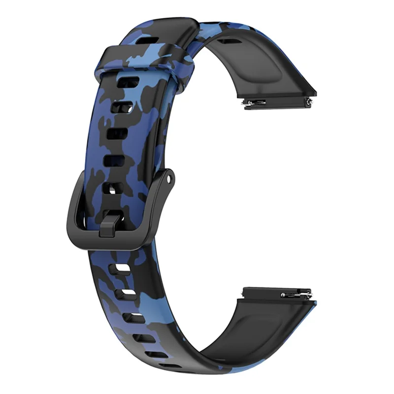 Pattern Printing Watch Strap for Huawei Band 7, Adjustable TPU Wrist Band Replacement Bracelet - Camouflage Blue
