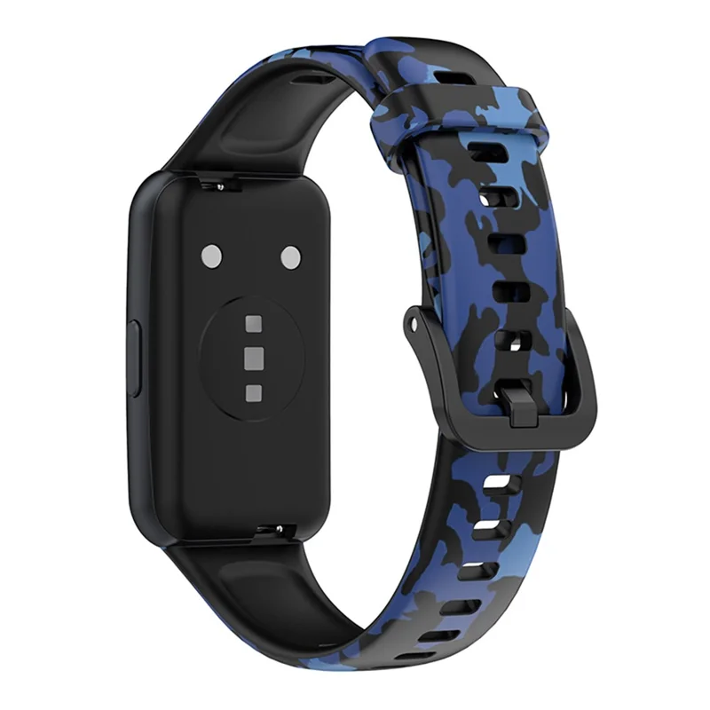 Pattern Printing Watch Strap for Huawei Band 7, Adjustable TPU Wrist Band Replacement Bracelet - Camouflage Blue