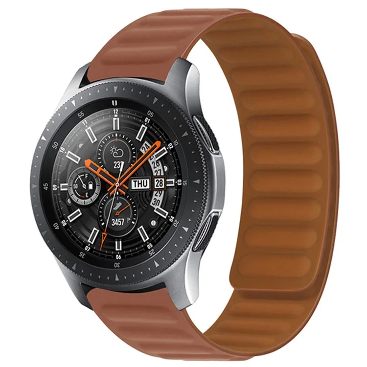 For Samsung Gear S3 Frontier/Classic/Garmin Forerunner 255 22mm Magnetic Watch Strap Silicone Wrist Band Replacement - Brown