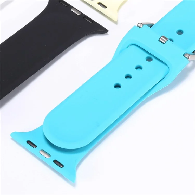 For Apple Watch Series 10 46mm / Ultra 2 Ultra 49mm / 9 8 7 45mm / SE (2023) SE (2022) SE 6 5 4 44mm / 3 2 1 42mm Silicone Watch Strap Adjustable Pin Buckle Wrist Band Replacement - Yellow / Green