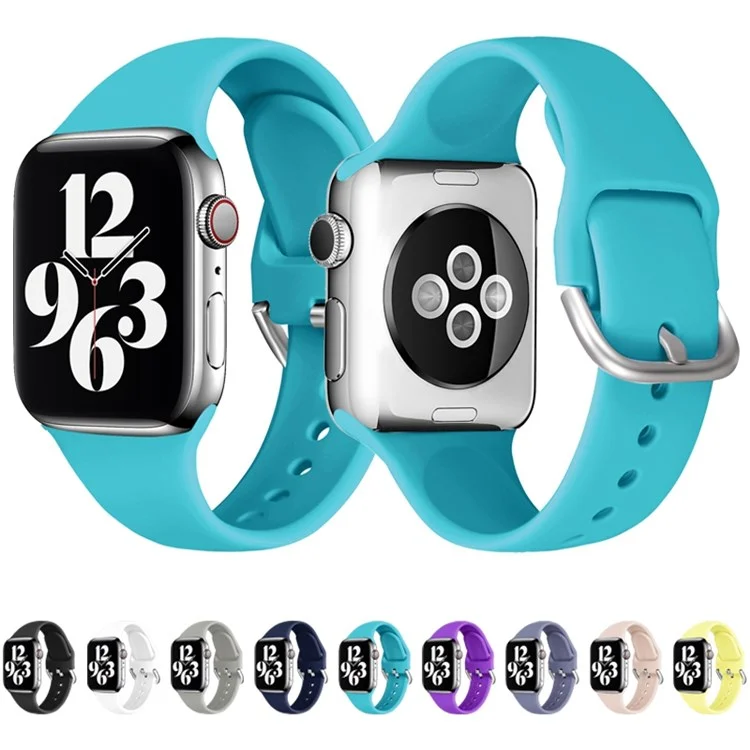 For Apple Watch Series 10 46mm / Ultra 2 Ultra 49mm / 9 8 7 45mm / SE (2023) SE (2022) SE 6 5 4 44mm / 3 2 1 42mm Silicone Watch Strap Adjustable Pin Buckle Wrist Band Replacement - Yellow / Green