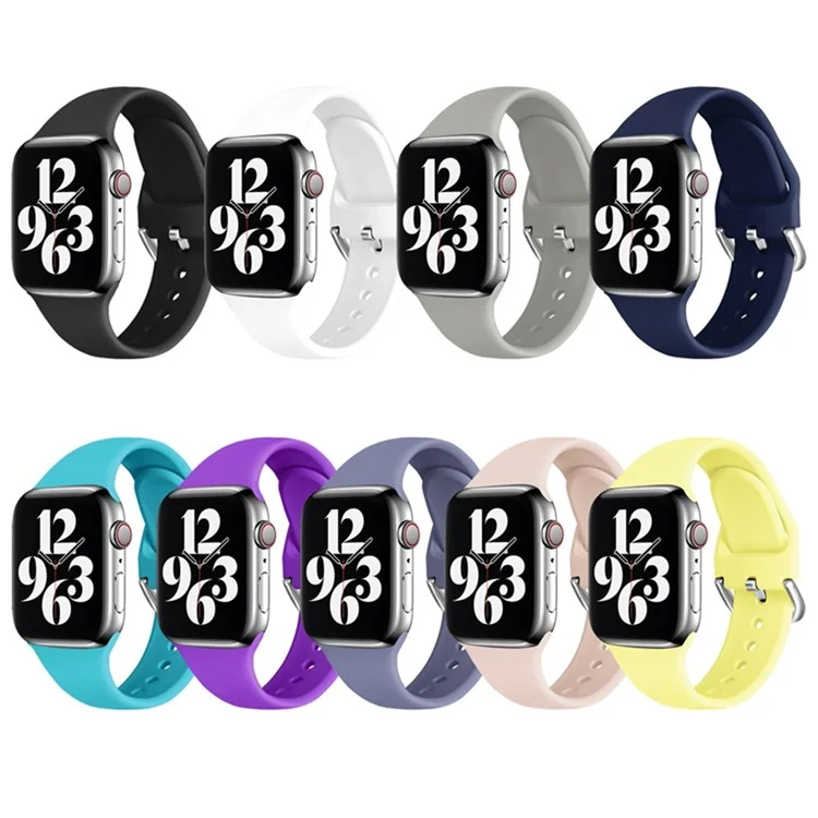 For Apple Watch Series 10 46mm / Ultra 2 Ultra 49mm / 9 8 7 45mm / SE (2023) SE (2022) SE 6 5 4 44mm / 3 2 1 42mm Silicone Watch Strap Adjustable Pin Buckle Wrist Band Replacement - Yellow / Green