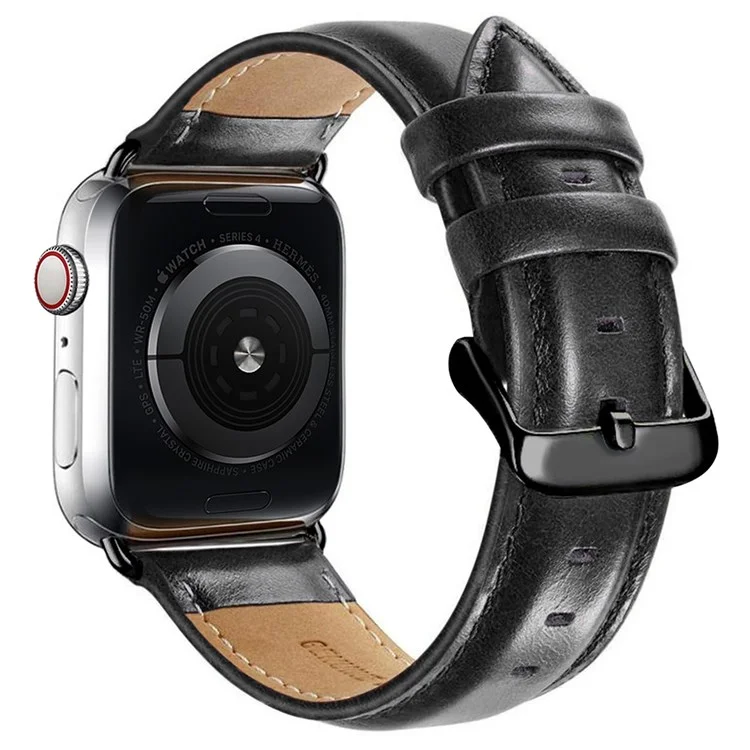 A011 Para Apple Watch Series 10 46mm / Ultra 2 Ultra 49mm / 9 8 7 45mm / SE (2023) SE (2022) SE 6 5 4 44mm / 3 2 1 42mm Crazy Horse Texture Cowhide Leather Wrist Band Smartwatch Replacement Strap - Negro