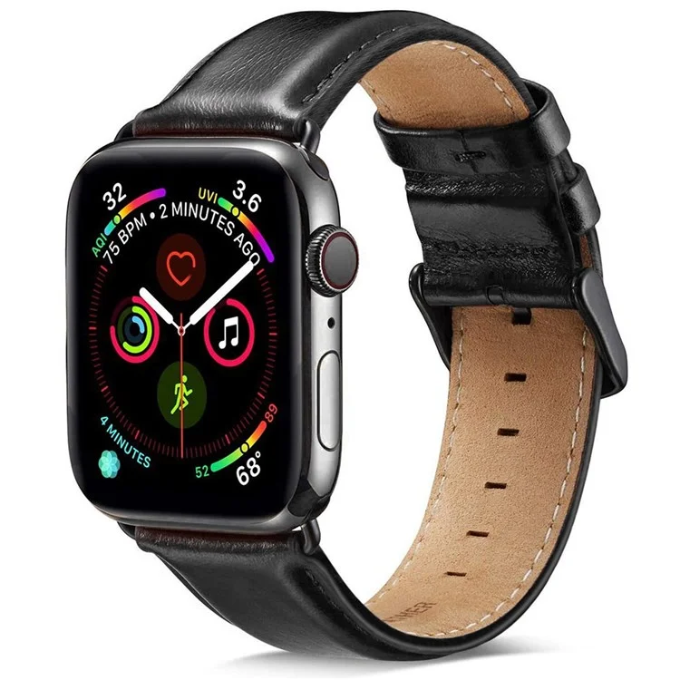 A011 Para Apple Watch Series 10 46mm / Ultra 2 Ultra 49mm / 9 8 7 45mm / SE (2023) SE (2022) SE 6 5 4 44mm / 3 2 1 42mm Crazy Horse Texture Cowhide Leather Wrist Band Smartwatch Replacement Strap - Negro