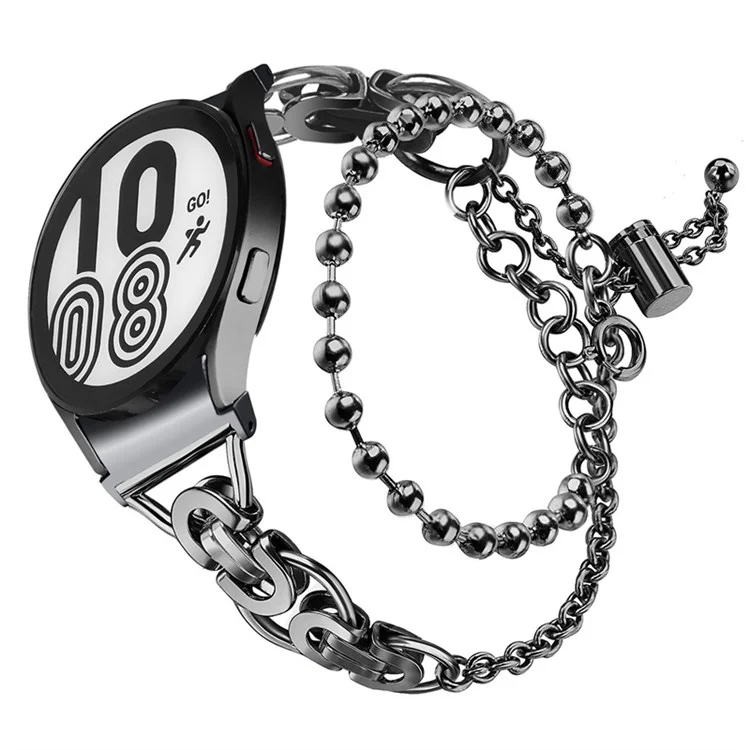 Para Samsung Galaxy Watch 4 Active 40mm 44mm / Watch 4 Classic 46mm 42mm Fashion Bead Double Loop Pulsera Pulsera De Acero Inoxidable - Negro