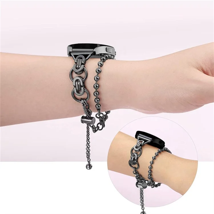 Para Samsung Galaxy Watch 4 Active 40mm 44mm / Watch 4 Classic 46mm 42mm Fashion Bead Double Loop Pulsera Pulsera De Acero Inoxidable - Negro