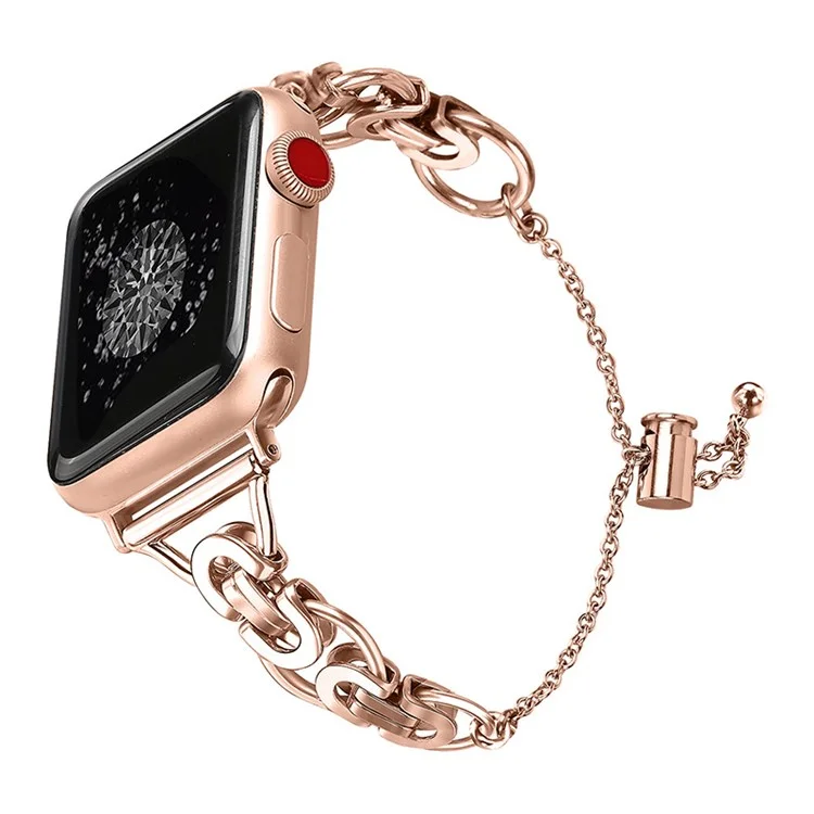 Серия Apple Часы 1 / 2 / 3 38mm / Se / Серия 4 / 5 / 6 40mm / Серия 7 41mm Мода Из Нержавеющей Стали Ажурный Интеллектуальный Браслет - Розовое Золото