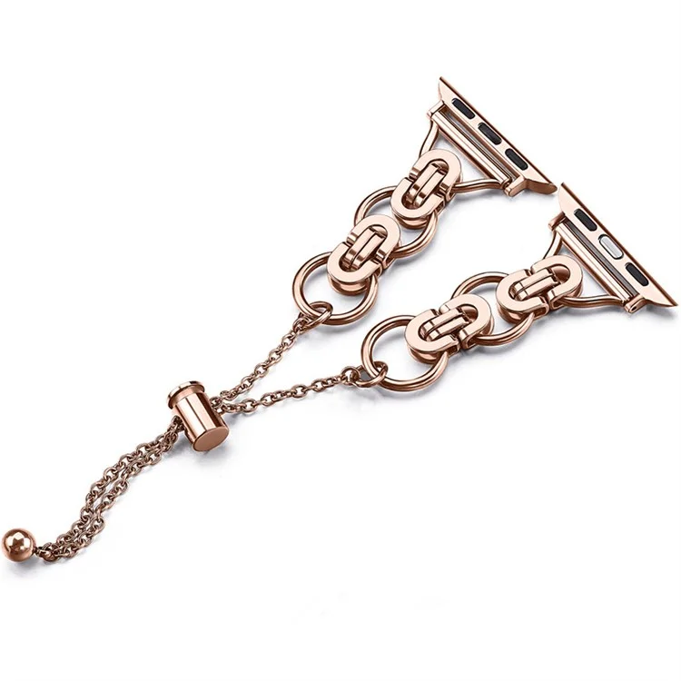 Серия Apple Часы 1 / 2 / 3 38mm / Se / Серия 4 / 5 / 6 40mm / Серия 7 41mm Мода Из Нержавеющей Стали Ажурный Интеллектуальный Браслет - Розовое Золото