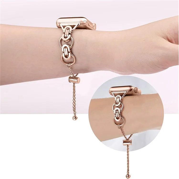 Серия Apple Часы 1 / 2 / 3 38mm / Se / Серия 4 / 5 / 6 40mm / Серия 7 41mm Мода Из Нержавеющей Стали Ажурный Интеллектуальный Браслет - Розовое Золото