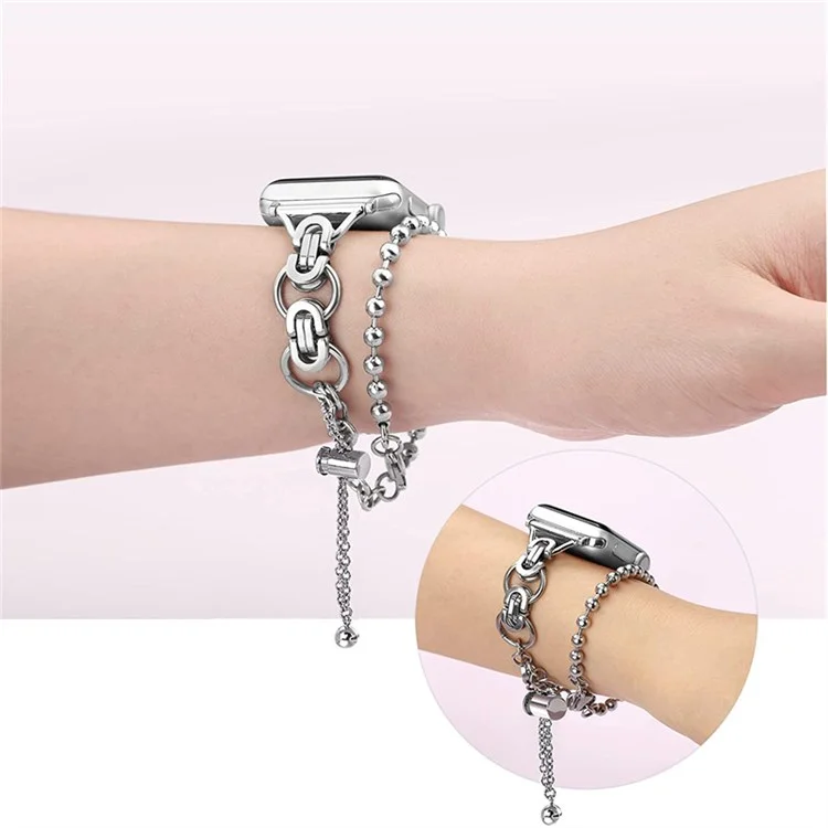 Per Apple Watch Series 7 41mm / Guarda La Serie 1/2/3 40mm / Watch Series 4/5/6/SE 38mm Circle A Doppio Cerchio Elegante Cinghia Di Orologio In Acciaio Inossidabile