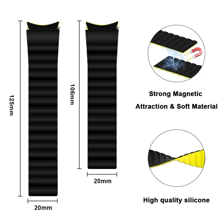 Para Samsung Galaxy Watch6 40mm 44mm / Watch6 Classic 43mm 47mm / Watch 5 40mm 44mm / 5 Pro 45mm / Watch4 40mm 44mm Correa de reloj de silicona con adsorción magnética Reemplazo de correa de muñeca - Negro