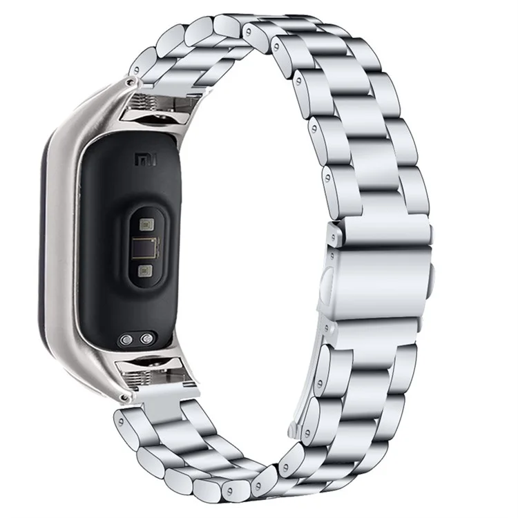 Per Xiaomi Mi Band 7 Cinturino per polso a tre perline in acciaio inossidabile con fibbia pieghevole - Argento