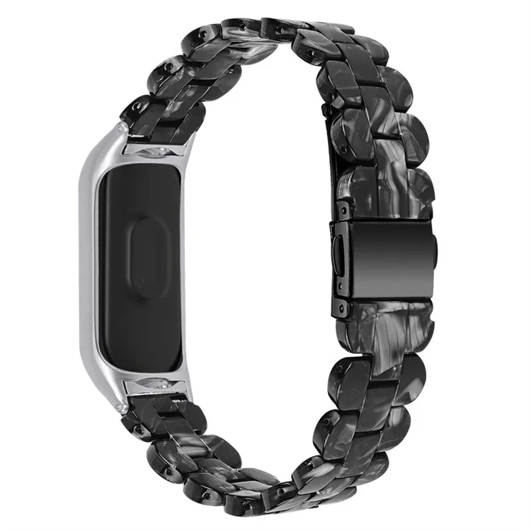 Para Xiaomi Mi Band 7 Oval Resin Watchband Stainless Steel Buckle Strap Replacement - Black Flower