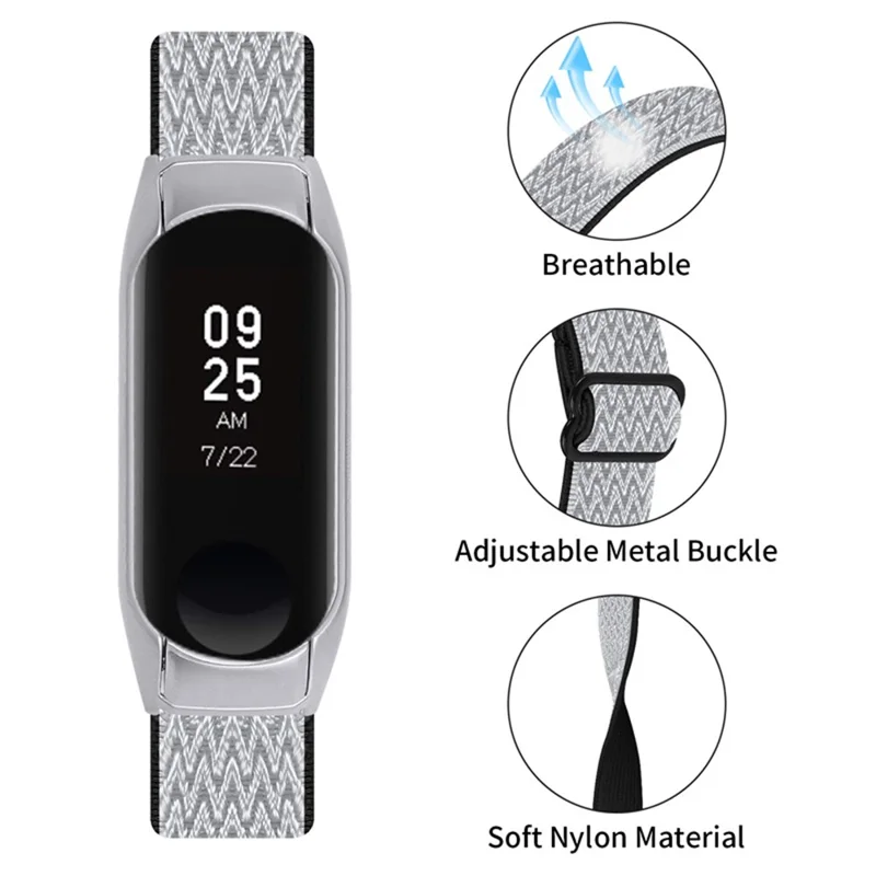 For Xiaomi Mi Band 7 Elastic Replacement Loop Band Nylon Stretch Braided Sport Adjustable Wristband Strap - Black/White