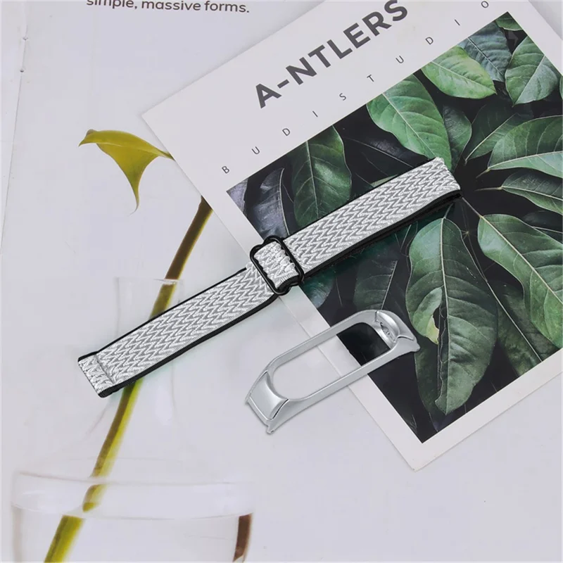 For Xiaomi Mi Band 7 Elastic Replacement Loop Band Nylon Stretch Braided Sport Adjustable Wristband Strap - Black/White