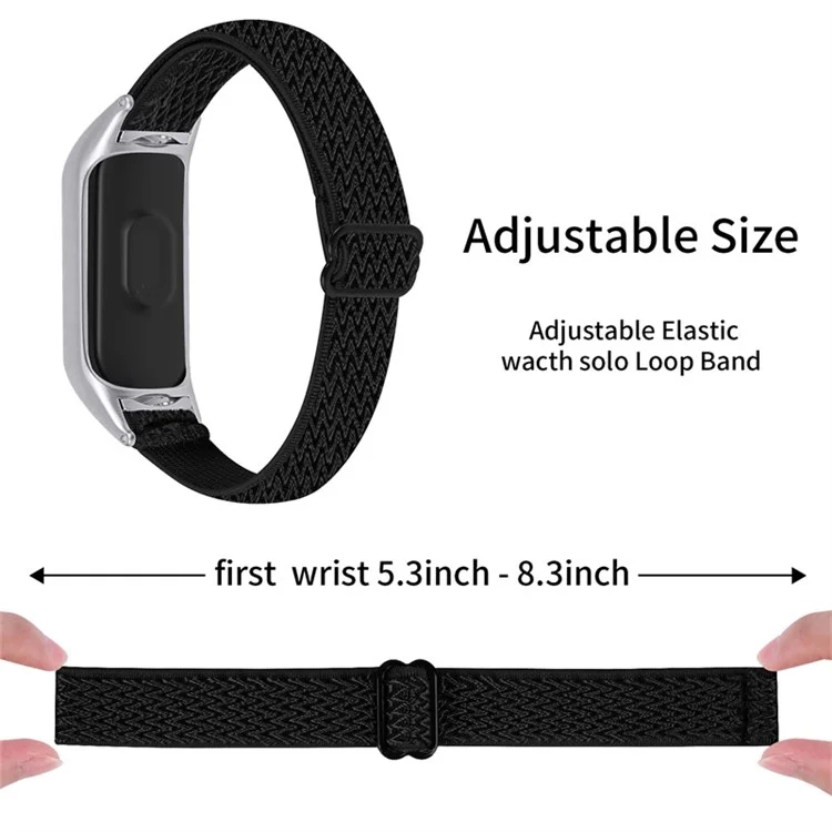 For Xiaomi Mi Band 7 Elastic Replacement Loop Band Nylon Stretch Braided Sport Adjustable Wristband Strap - Black