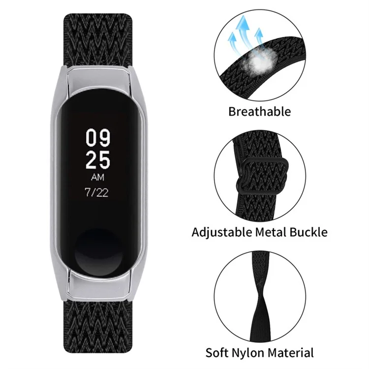 For Xiaomi Mi Band 7 Elastic Replacement Loop Band Nylon Stretch Braided Sport Adjustable Wristband Strap - Black