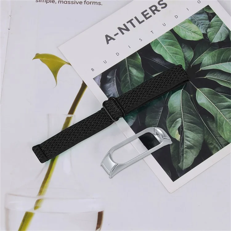 For Xiaomi Mi Band 7 Elastic Replacement Loop Band Nylon Stretch Braided Sport Adjustable Wristband Strap - Black