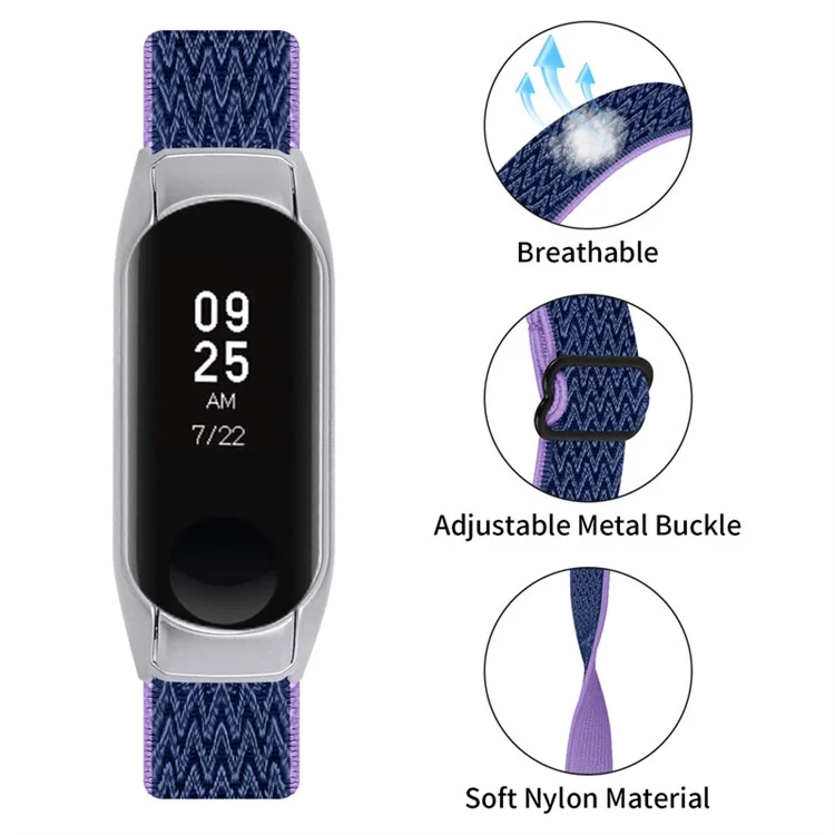 For Xiaomi Mi Band 7 Elastic Replacement Loop Band Nylon Stretch Braided Sport Adjustable Wristband Strap - Purple/Blue