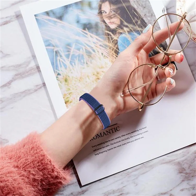 For Xiaomi Mi Band 7 Elastic Replacement Loop Band Nylon Stretch Braided Sport Adjustable Wristband Strap - Purple/Blue