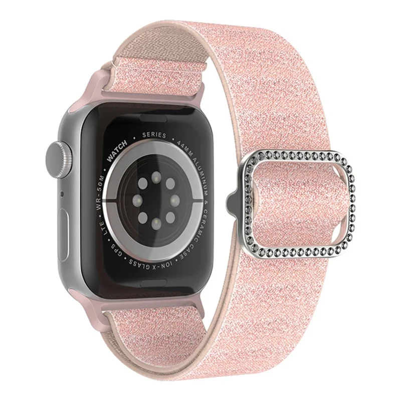 For Apple Watch Ultra 3 2 1 49mm / Series 11 10 46mm / 9 8 7 45mm / SE3 SE2 SE 6 5 4 44mm / 3 2 1 42mm Glittery Stitching Nylon Watch Strap Wrist Band with Rhinestone Decor Buckle - Pink
