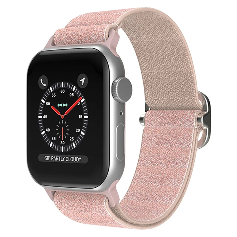 For Apple Watch Ultra 3 2 1 49mm / Series 11 10 46mm / 9 8 7 45mm / SE3 SE2 SE 6 5 4 44mm / 3 2 1 42mm Glittery Stitching Nylon Watch Strap Wrist Band with Rhinestone Decor Buckle - Pink