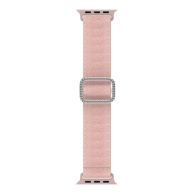 For Apple Watch Ultra 3 2 1 49mm / Series 11 10 46mm / 9 8 7 45mm / SE3 SE2 SE 6 5 4 44mm / 3 2 1 42mm Glittery Stitching Nylon Watch Strap Wrist Band with Rhinestone Decor Buckle - Pink