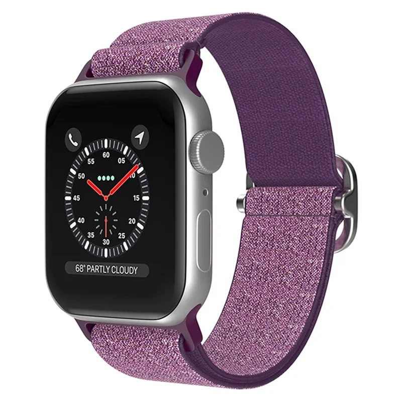 For Apple Watch Series 11 10 42mm / 9 8 7 41mm / SE3 SE2 SE 6 5 4 40mm / 3 2 1 38mm Stitching Watch Strap Glitter Nylon Wrist Band with Rhinestone Decor Buckle - Purplish Red