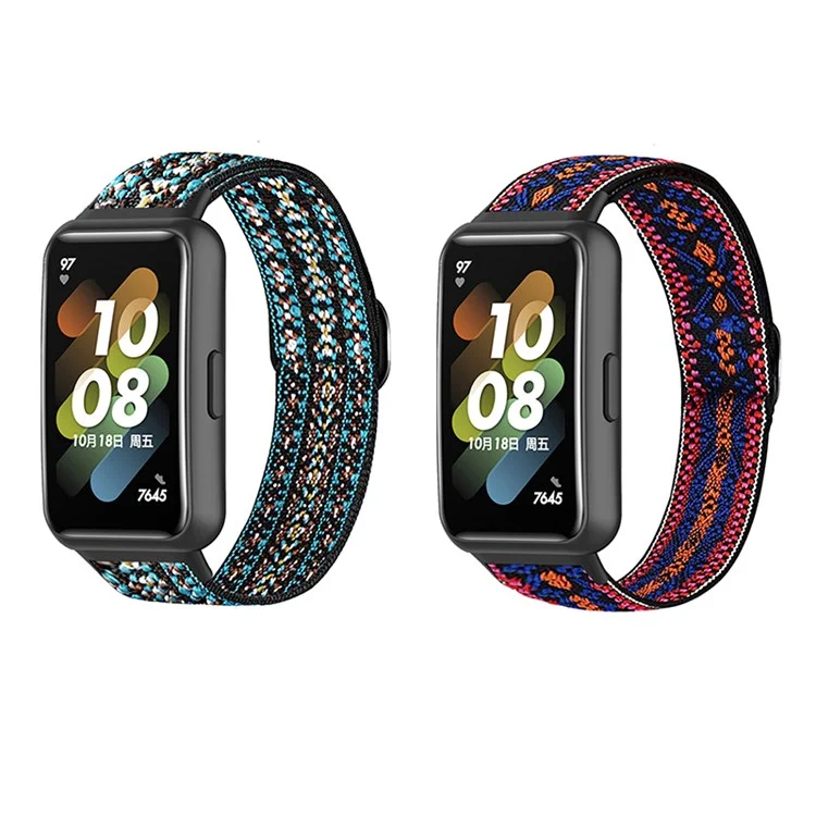 Para Huawei Band 7 Pulseira de Relógio Boho Elástica Ajustável Pulseira de Nylon de Substituição - Verde