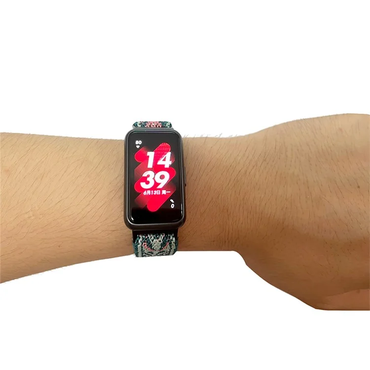 Para Huawei Band 7 Pulseira de Relógio Boho Elástica Ajustável Pulseira de Nylon de Substituição - Verde