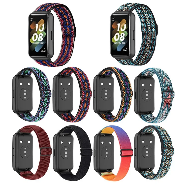 Para Huawei Band 7 Pulseira de Relógio Boho Elástica Ajustável Pulseira de Nylon de Substituição - Verde