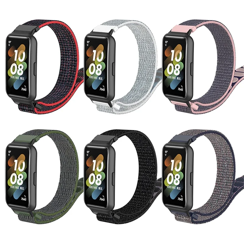 Мягкий нейлоновый ремешок для часов Huawei Band 7, регулируемая петлевая застежка, спортивный ремешок, сменный браслет - черный/красный
