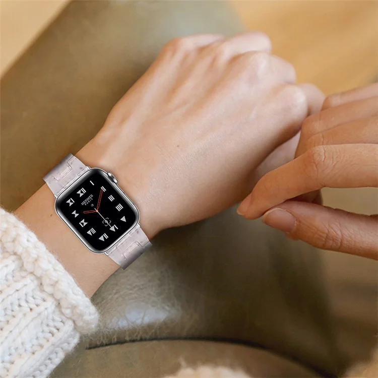 For Apple Watch Series 10 46mm / Ultra 2 Ultra 49mm / 9 8 7 45mm / SE (2023) SE (2022) SE 6 5 4 44mm / 3 2 1 42mm Resin Watch Band Strap Bracelet with Stainless Steel Buckle - Shell White