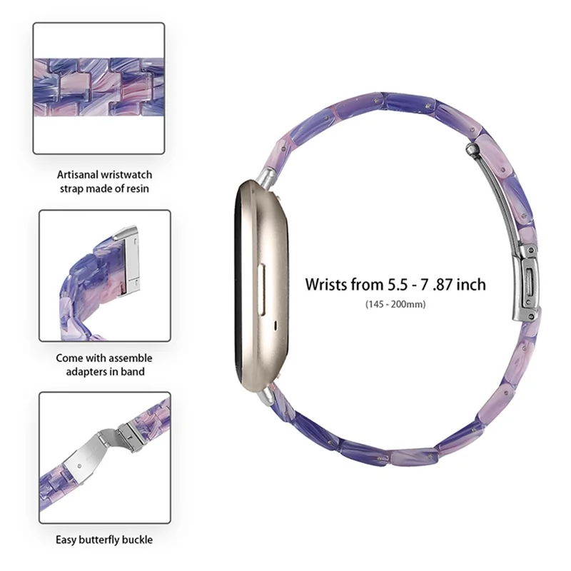Pour Fitbit Versa 3 / Sense Resin Watch Band Strap Adjustable Replacement Bracelet with Stainless Steel Buckle - Purple / Pink Flowers