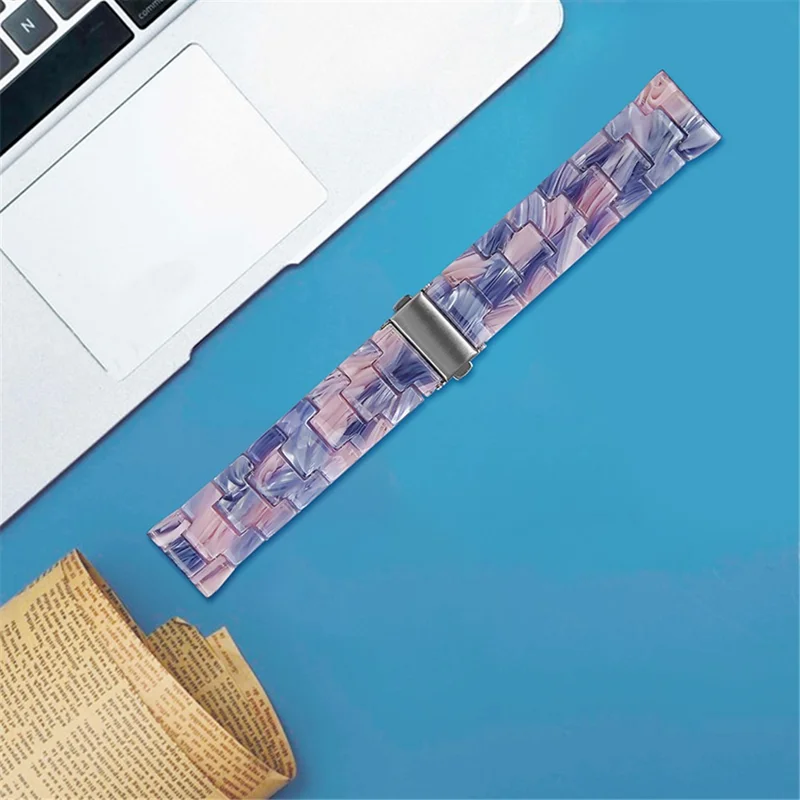 For Fitbit Versa 2 / Versa / Versa Lite / Versa SE Resin Wristband Stainless Steel Buckle Sport Watch Band - Purple / Pink Flowers