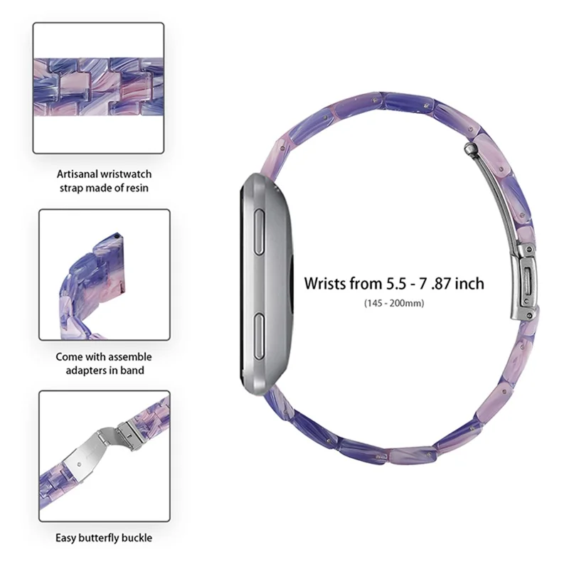 For Fitbit Versa 2 / Versa / Versa Lite / Versa SE Resin Wristband Stainless Steel Buckle Sport Watch Band - Purple / Pink Flowers