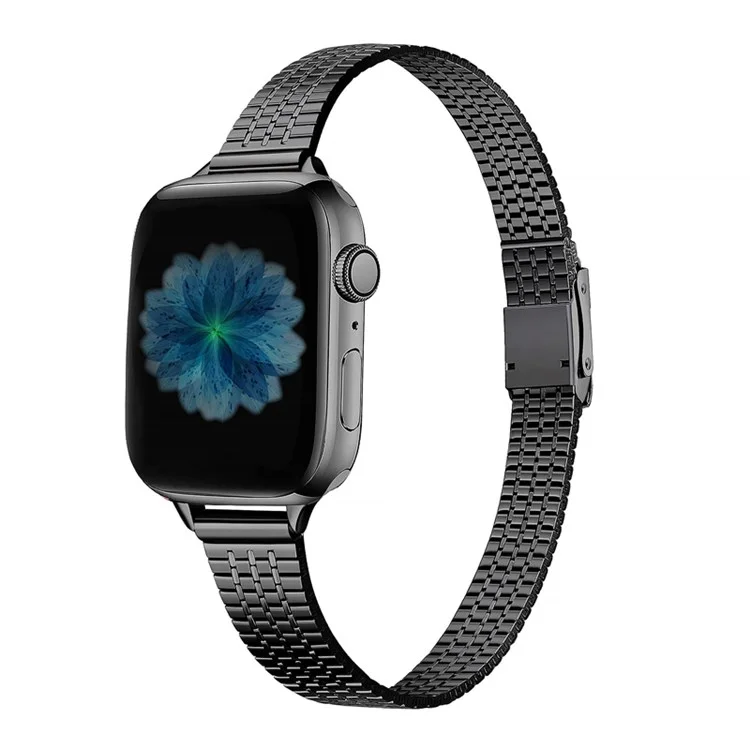 Para Apple Watch Series 10 46mm / Ultra 2 Ultra 49mm / 9 8 7 45mm / SE (2023) SE (2022) SE 6 5 4 44mm / 3 2 1 42mm / Series 8 45mm Diseño de Hebilla de Doble Capa Banda de Reloj Pulsera de Acero Inoxidable - Negro