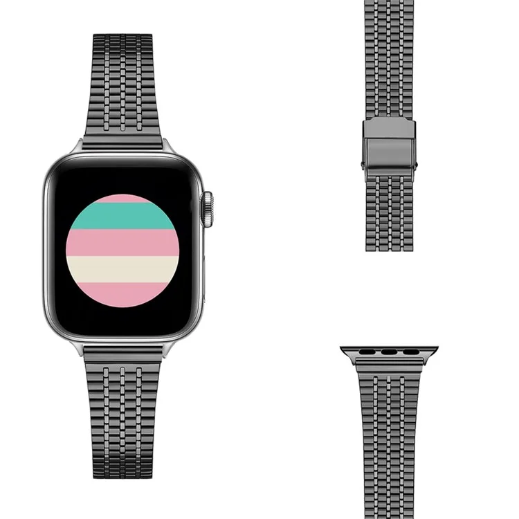 Para Apple Watch Series 10 46mm / Ultra 2 Ultra 49mm / 9 8 7 45mm / SE (2023) SE (2022) SE 6 5 4 44mm / 3 2 1 42mm / Series 8 45mm Diseño de Hebilla de Doble Capa Banda de Reloj Pulsera de Acero Inoxidable - Negro