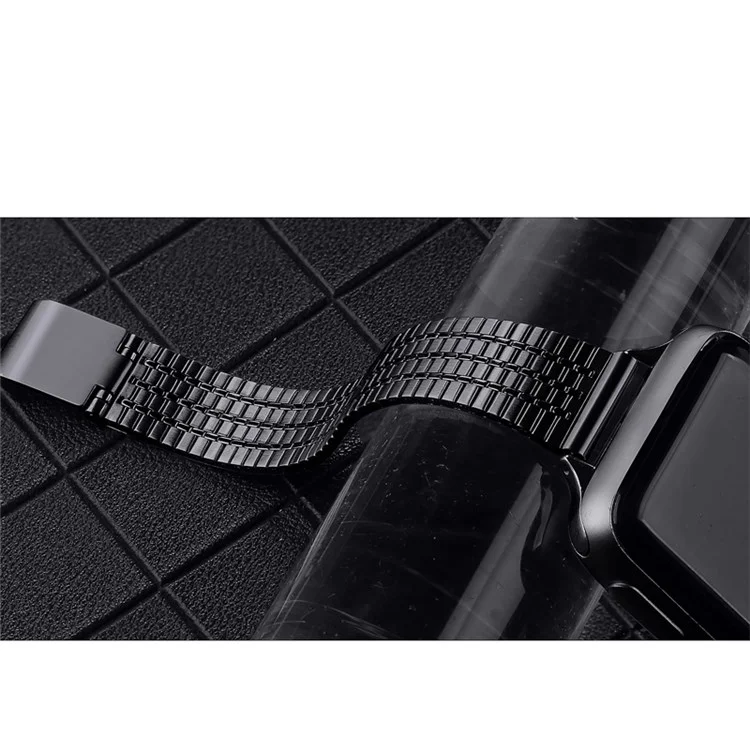 Para Apple Watch Series 10 46mm / Ultra 2 Ultra 49mm / 9 8 7 45mm / SE (2023) SE (2022) SE 6 5 4 44mm / 3 2 1 42mm / Series 8 45mm Diseño de Hebilla de Doble Capa Banda de Reloj Pulsera de Acero Inoxidable - Negro