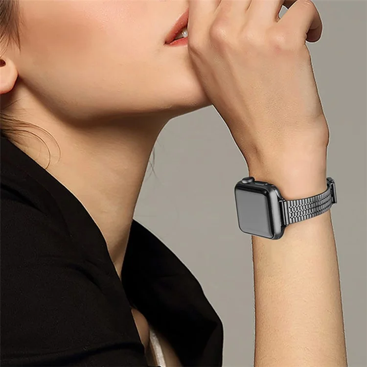 Para Apple Watch Series 10 46mm / Ultra 2 Ultra 49mm / 9 8 7 45mm / SE (2023) SE (2022) SE 6 5 4 44mm / 3 2 1 42mm / Series 8 45mm Diseño de Hebilla de Doble Capa Banda de Reloj Pulsera de Acero Inoxidable - Negro