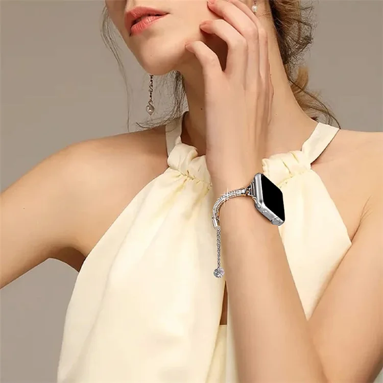 For Apple Watch Series 10 42mm / 9 8 7 41mm / 6 5 4 SE SE (2022) SE (2023) 40mm / 3 2 1 38mm Anti-Scratch Anti-Wear Bracelet Rhinestone Decor Metal Watch Band Wrist Strap Replacement - Silver