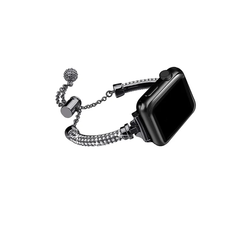 For Apple Watch Series 10 42mm / 9 8 7 41mm / 6 5 4 SE SE (2022) SE (2023) 40mm / 3 2 1 38mm Stylish Bracelet Rhinestone Decor Metal Watch Band Wrist Strap Replacement - Black