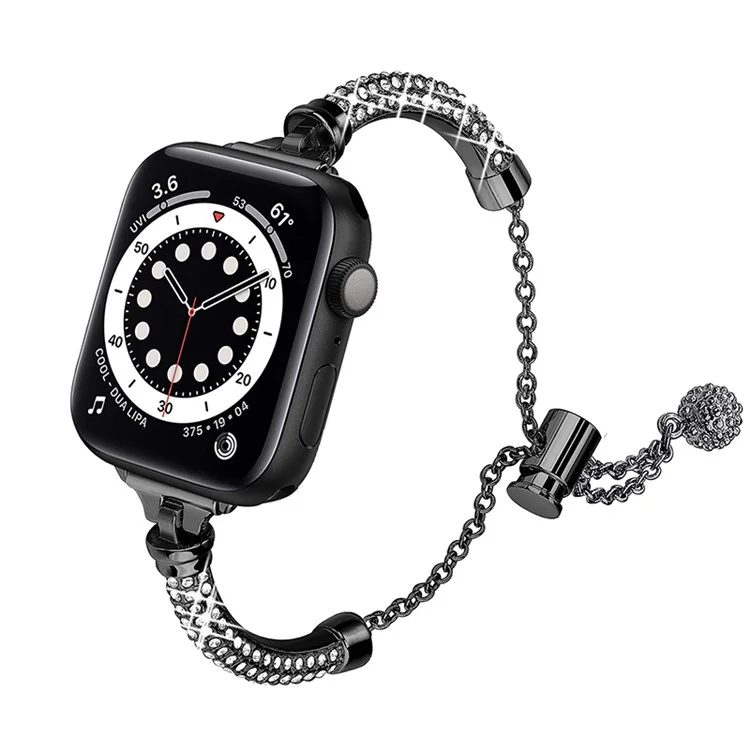 For Apple Watch Series 10 42mm / 9 8 7 41mm / 6 5 4 SE SE (2022) SE (2023) 40mm / 3 2 1 38mm Stylish Bracelet Rhinestone Decor Metal Watch Band Wrist Strap Replacement - Black